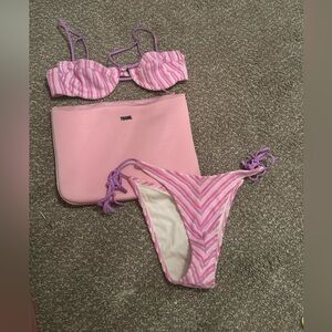 VINCIA STRIPED PINK & PURPLE TRIANGL SWIM SET